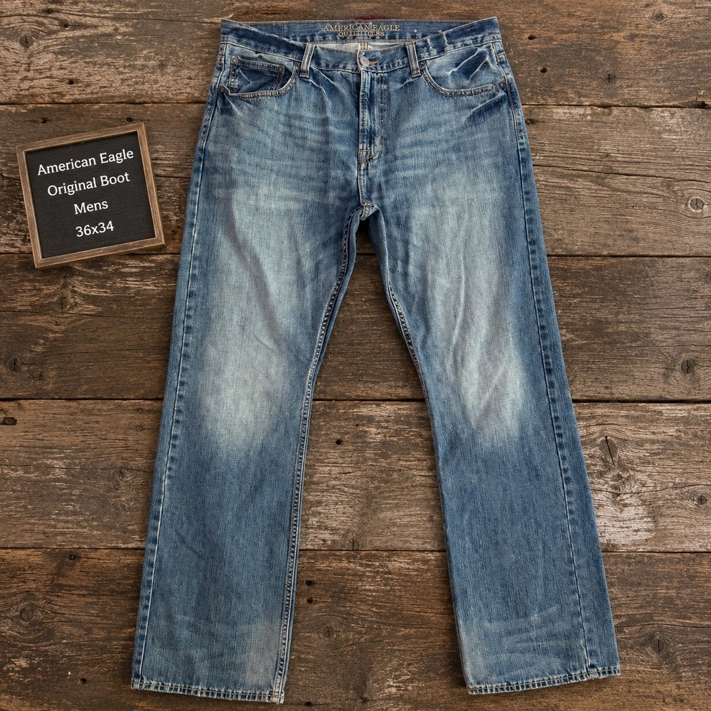 American Eagle Outfitters Original Boot Mens Jeans 36x34 Blue Faded Cotton